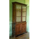 A MULBERRY AND WALNUT CABINET BOOKCASE, 18TH/19TH CENTURY