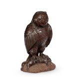 A CARVED WOOD FIGURE OF AN OWL, POSSIBLY SWISS, EARLY 20TH CENTURY