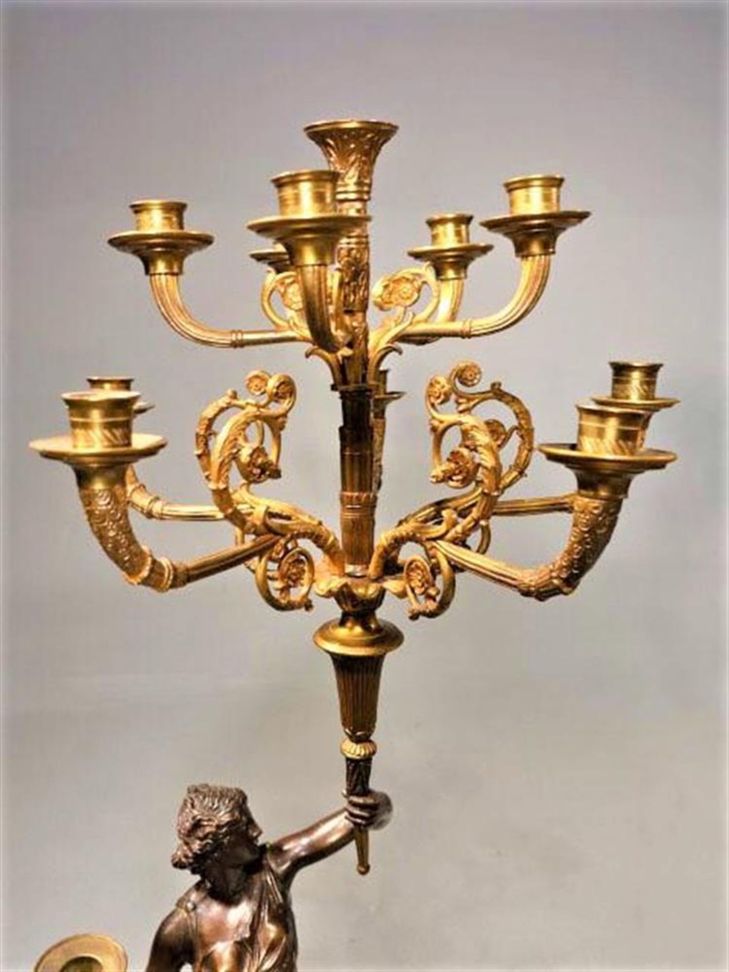 A LARGE PAIR OF BRONZE AND GILT BRONZE CANDELABRA, LATE 19TH CENTURY - Image 2 of 5