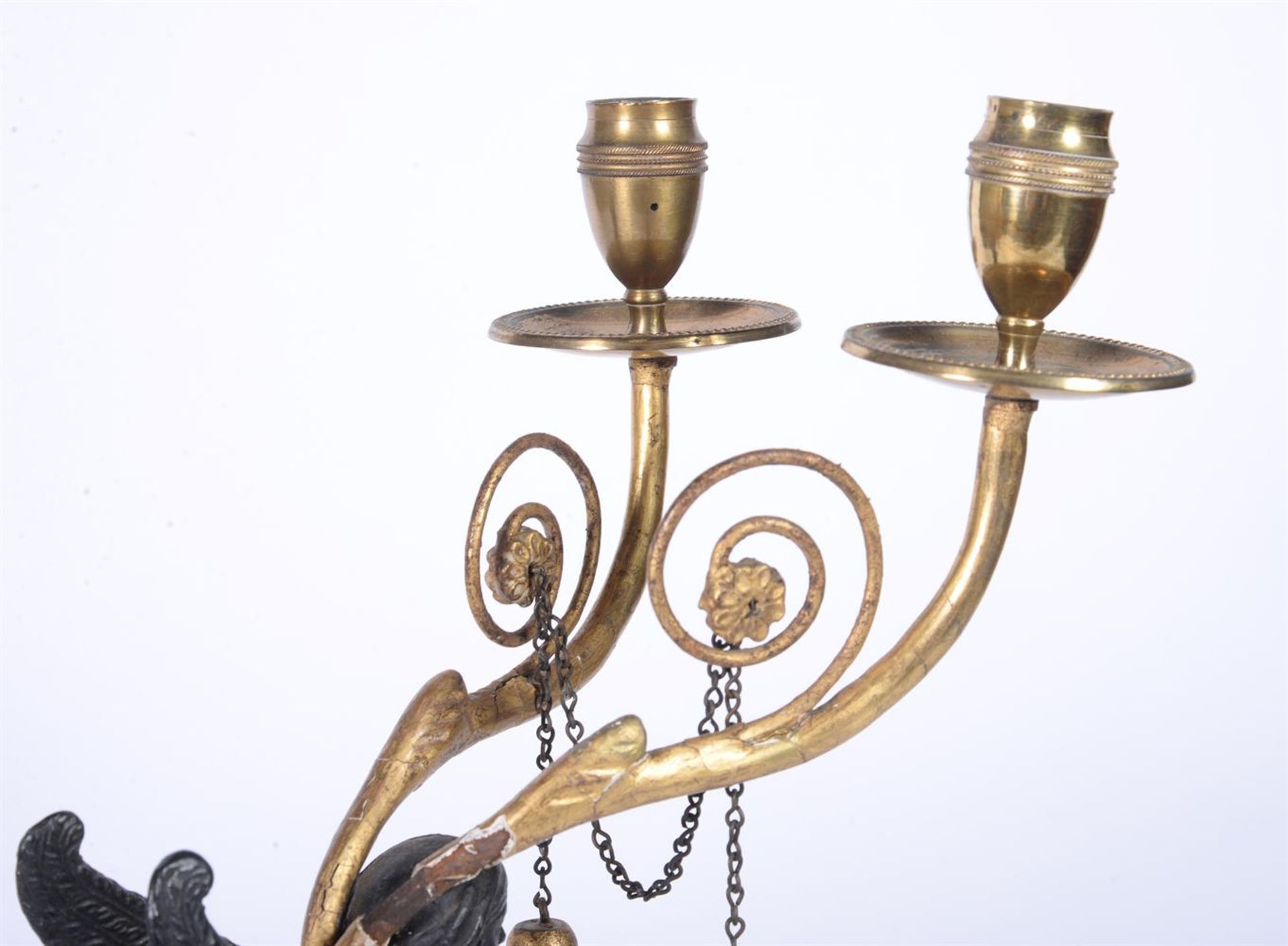A PAIR OF REGENCY STYLE BLACK SPELTER AND MARBLE CANDELABRA, LATE 19TH CENTURY - Image 3 of 4