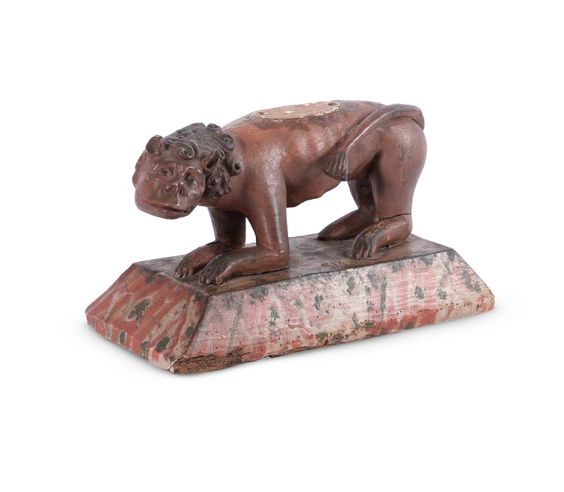 AN UNUSUAL CARVED POLYCHROME FIGURE OF A MYTHOLOGICAL CREATURE, EARLY 17TH CENTURY