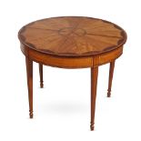 Y A GEORGE III SATINWOOD AND INLAID DEMI-LUNE FOLDING TEA TABLE, CIRCA 1790