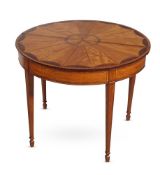 Y A GEORGE III SATINWOOD AND INLAID DEMI-LUNE FOLDING TEA TABLE, CIRCA 1790