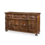 AN OAK DRESSER BASE, INCORPORATING SOME 17TH CENTURY ELEMENTS, LATE 19TH CENTURY