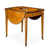Y A GEORGE III SATINWOOD AND POLYCHROME PAINTED OVAL PEMBROKE TABLE, CIRCA 1800