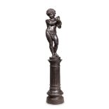 A LARGE CAST IRON FIGURE OF A PUTTI PLAYING CYMBALS, LATE 19TH CENTURY