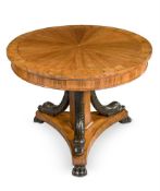 A CONTINENTAL OLIVEWOOD AND WALNUT CENTRE TABLE, FIRST HALF 19TH CENTURY