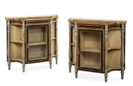 A PAIR OF SIMULATED ROSEWOOD, PARCEL GILT, POLYCHROME PAINTED AND GILT METAL MOUNTED SIDE CABINETS