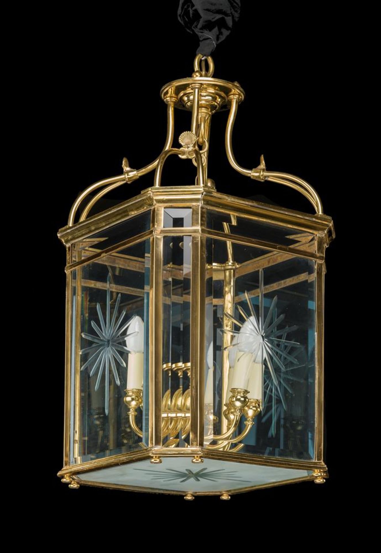 A GILT METAL FRAMED LANTERN, IN THE REGENCY MANNER, 20TH CENTURY - Image 2 of 3