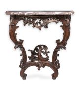 A LOUIS XV CARVED OAK CONSOLE TABLE, MID 18TH CENTURY