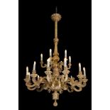 A LARGE AND IMPRESSIVE GILTWOOD 18 LIGHT CHANDELIER, PROBABLY LATE 19TH/EARLY 20TH CENTURY