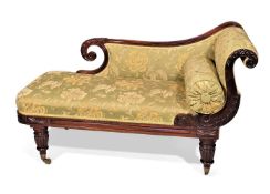 Y A GEORGE IV CARVED ROSEWOOD AND UPHOLSTERED DAY BED, ATTRIBUTED TO GILLOWS, CIRCA 1825