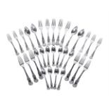 A FRENCH SILVER COLOURED PART TABLE SERVICE OF QUEENS PATTERN FLATWARE, 20th CENTURY