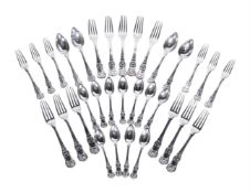 A FRENCH SILVER COLOURED PART TABLE SERVICE OF QUEENS PATTERN FLATWARE, 20th CENTURY