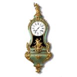 A FRENCH LOUIS XV STYLE ORMOLU MOUNTED GREEN JAPANNED BRACKET CLOCK, SECOND HALF OF THE 19TH CENTURY