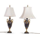 A PAIR OF MARBLE AND GILT BRONZE MOUNTED LAMP BASES, IN THE EMPIRE MANNER, 20TH CENTURY