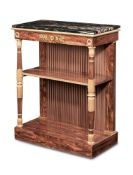 A REGENCY SIMULATED ROSEWOOD, PARCEL GILT AND MARBLE TOPPED SIDE CABINET, CIRCA 1825