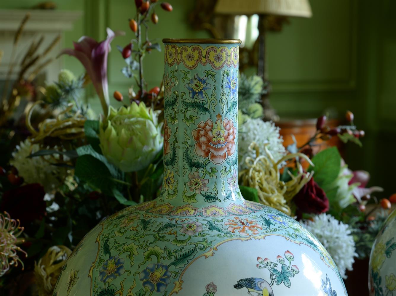 A PAIR OF MASSIVE CANTON ENAMEL GLOBULAR VASES. TIANQIUPING, LATE 19TH CENTURY - Image 2 of 3