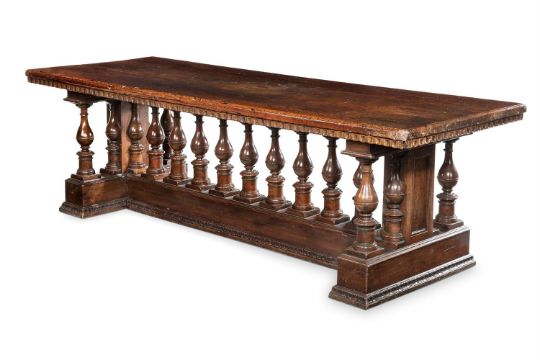 A LARGE ITALIAN CARVED WALNUT TABLE, INCORPORATING LATE 16TH/EARLY 17TH CENTURY ELEMENTS