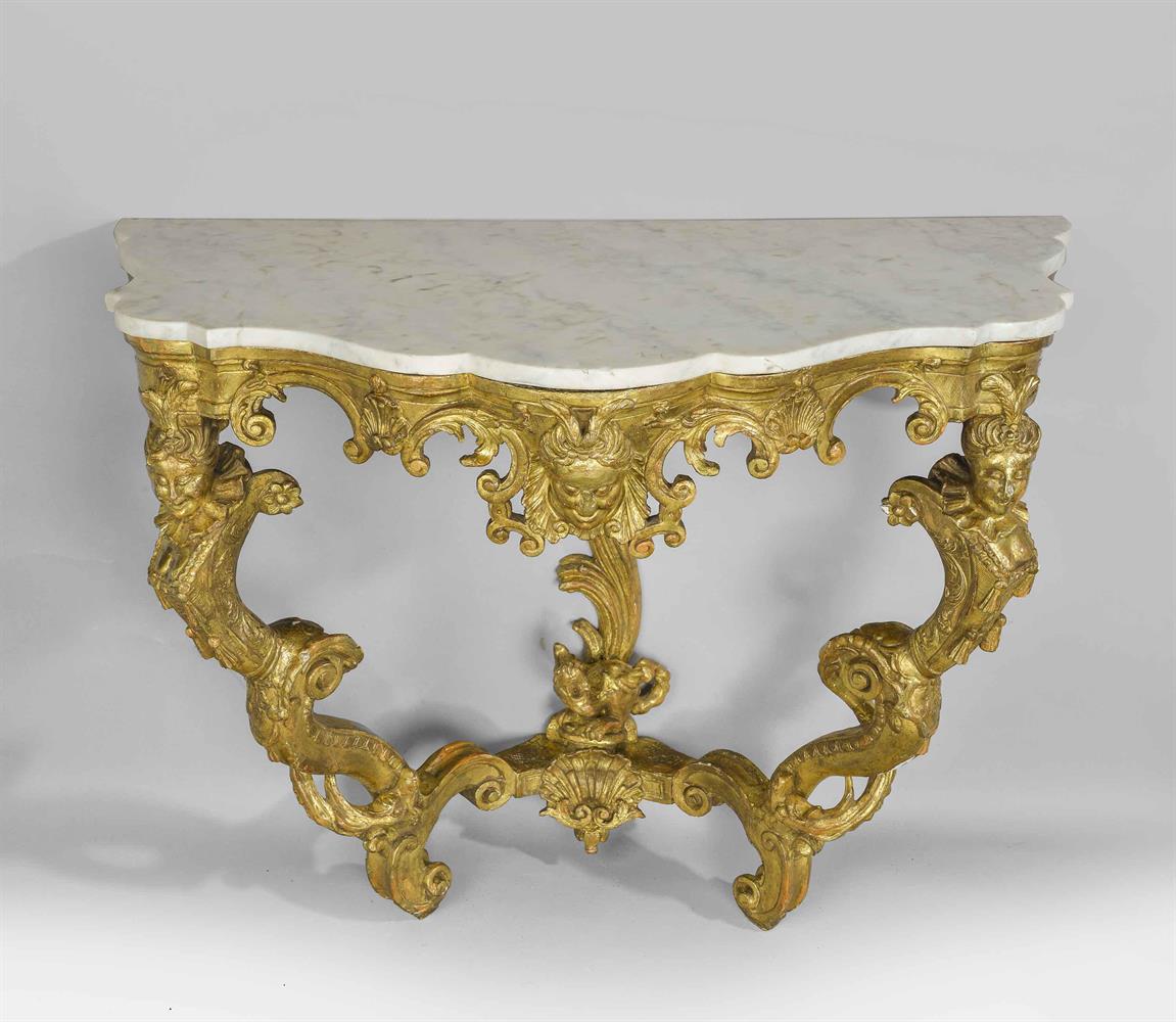 AN ITALIAN CARVED GILTWOOD SERPENTINE CONSOLE TABLE, 18TH CENTURY - Image 6 of 6