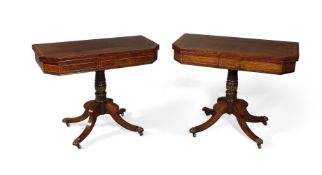 Y A PAIR OF REGENCY ROSEWOOD AND SIMULATED ROSEWOOD CARD TABLES, CIRCA 1815