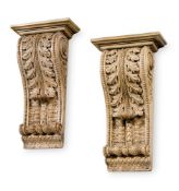 A PAIR OF CARVED PINE WALL BRACKETS, IN GEORGE II STYLE, EARLY 19TH CENTURY AND LATER