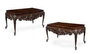 A PAIR OF IRISH CARVED MAHOGANY SERVING TABLES, IN GEORGE II STYLE, 19TH CENTURY