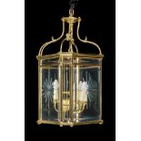 A GILT METAL FRAMED LANTERN, IN THE REGENCY MANNER, 20TH CENTURY