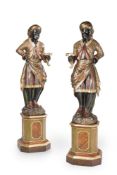 A GOOD PAIR OF CARVED AND POLYCHROME STANDING 'BLACKAMOOR' FIGURES, VENETIAN, 19TH CENTURY