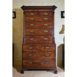 AN UNUSUAL GEORGE III MAHOGANY AND MARQUETRY CHEST ON CHEST, CIRCA 1800