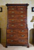 AN UNUSUAL GEORGE III MAHOGANY AND MARQUETRY CHEST ON CHEST, CIRCA 1800