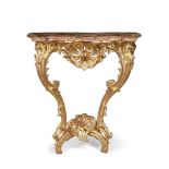 A LOUIS XV CARVED GILTWOOD CONSOLE TABLE, MID 18TH CENTURY