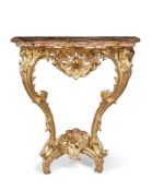 A LOUIS XV CARVED GILTWOOD CONSOLE TABLE, MID 18TH CENTURY