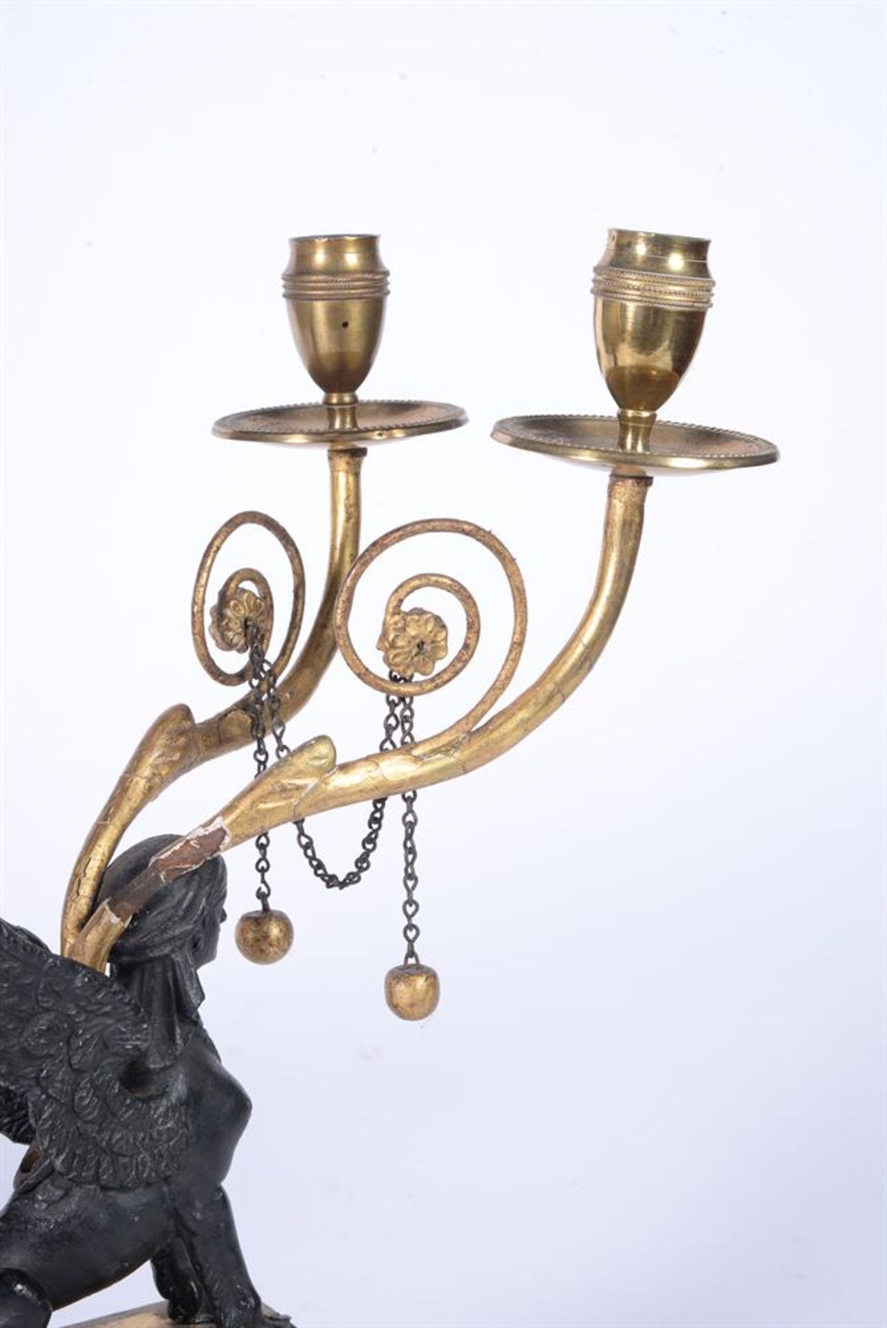 A PAIR OF REGENCY STYLE BLACK SPELTER AND MARBLE CANDELABRA, LATE 19TH CENTURY - Image 4 of 4