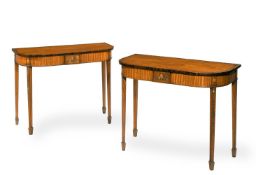 Y A PAIR OF GEORGE III SATINWOOD AND POLYCHROME PAINTED SIDE TABLES, CIRCA 1790 AND LATER PAINTED