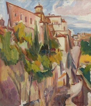 DAVID BOMBERG (BRITISH 1890-1957), THE GARDEN AND TOWER OF THE SACRISTY, CUENCA CATHEDRAL