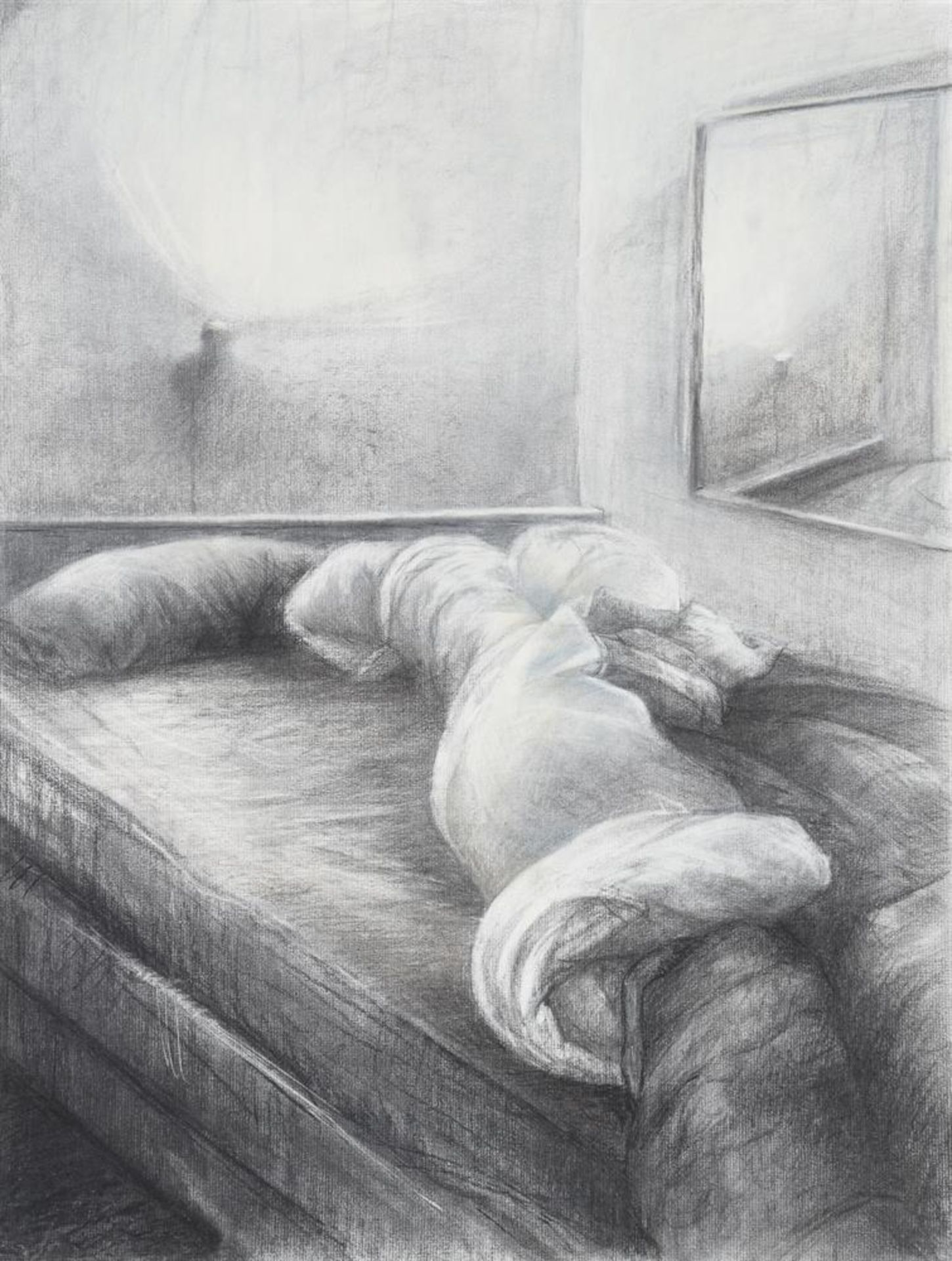 RAANAN LEVY (ISRAELI B. 1954), UNMADE BED BY MIRROR