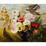 λ MARY FEDDEN (BRITISH 1915-2012), STILL LIFE OF FLOWERS IN A BLACK URN