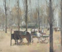 λ TOM COATES (BRITISH B. 1941), HORSE AND CART RESTING IN THE PARK