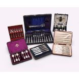 SIX CASED SETS OF SILVER FLATWARE