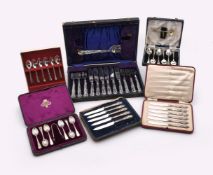 SIX CASED SETS OF SILVER FLATWARE