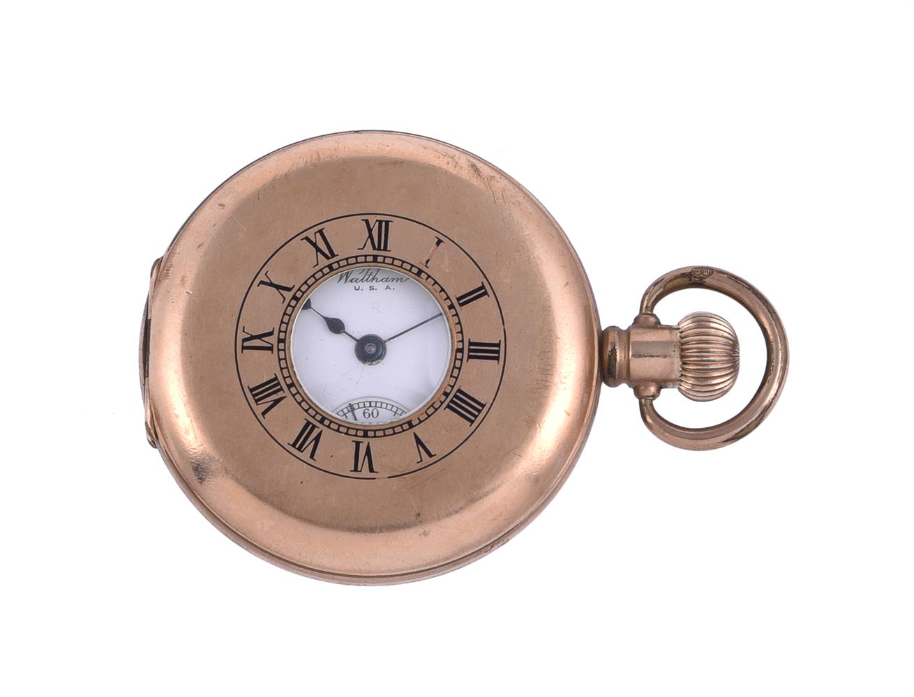 WALTHAM, GOLD PLATED KEYLESS WIND HALF HUNTER POCKET WATCH - Image 2 of 3