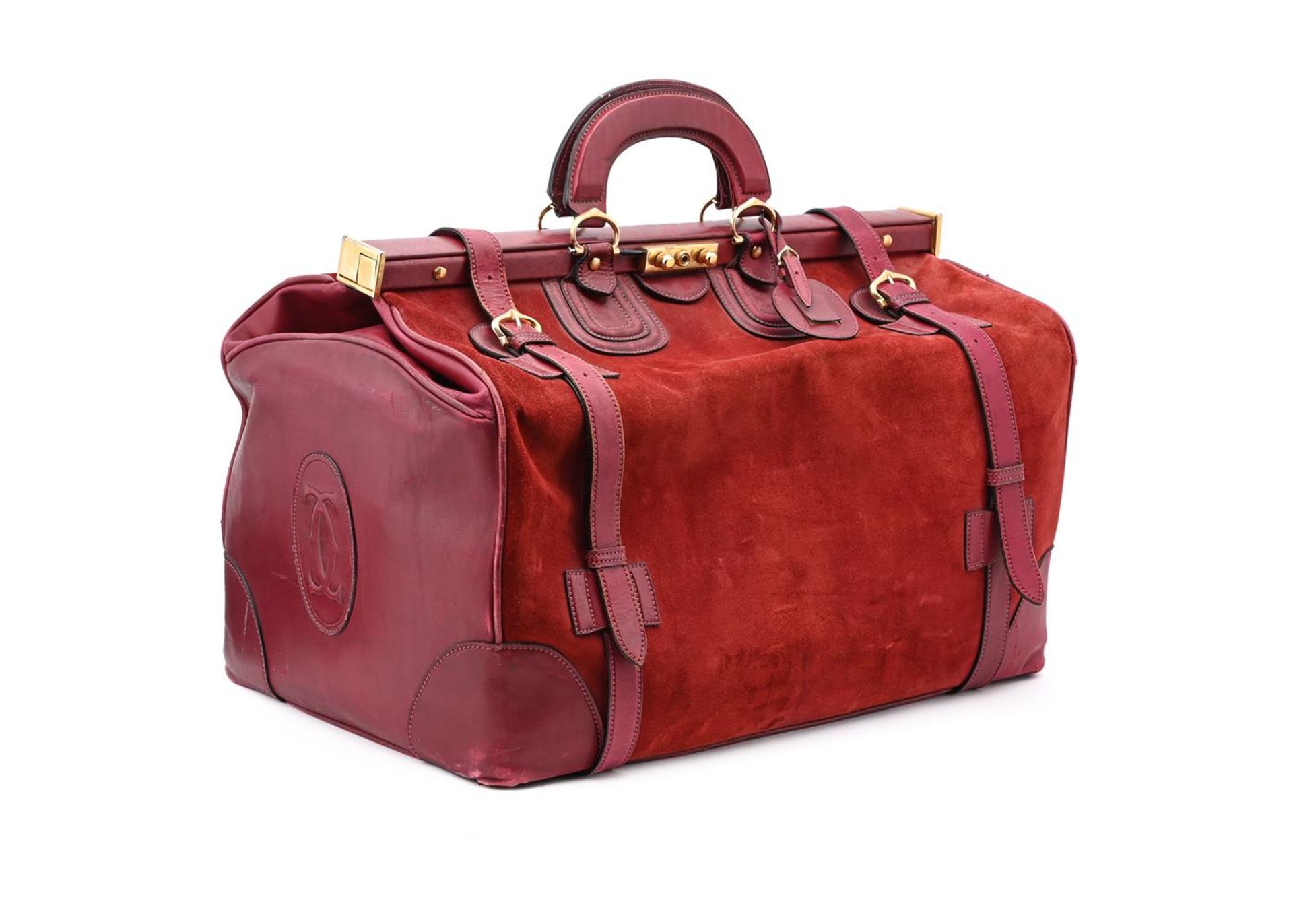 CARTIER, A BURGUNDY LEATHER AND SUEDE DOCTOR'S BAG