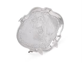A GEORGE III SILVER SHAPED OVAL TEAPOT STAND