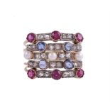 A MULTI GEM SET HAREEM RING