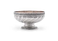 AN AMERICAN SILVER COLOURED PEDESTAL BOWL