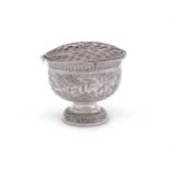 AN INDIAN SILVER PEDESTAL ROSE BOWL