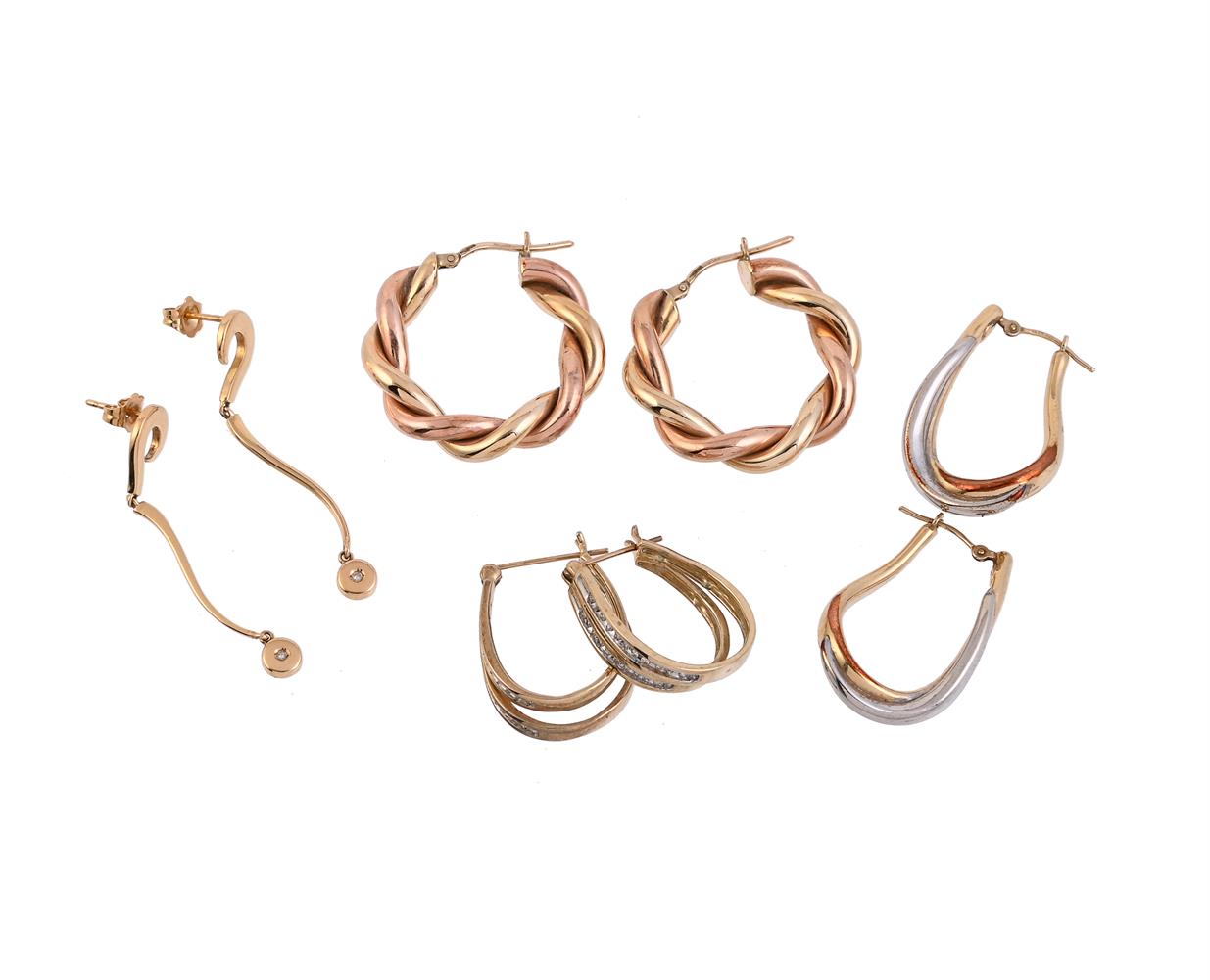 FOUR PAIRS OF GOLD COLOURED EARRINGS