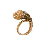 AN ENAMEL AND DIAMOND LION RING