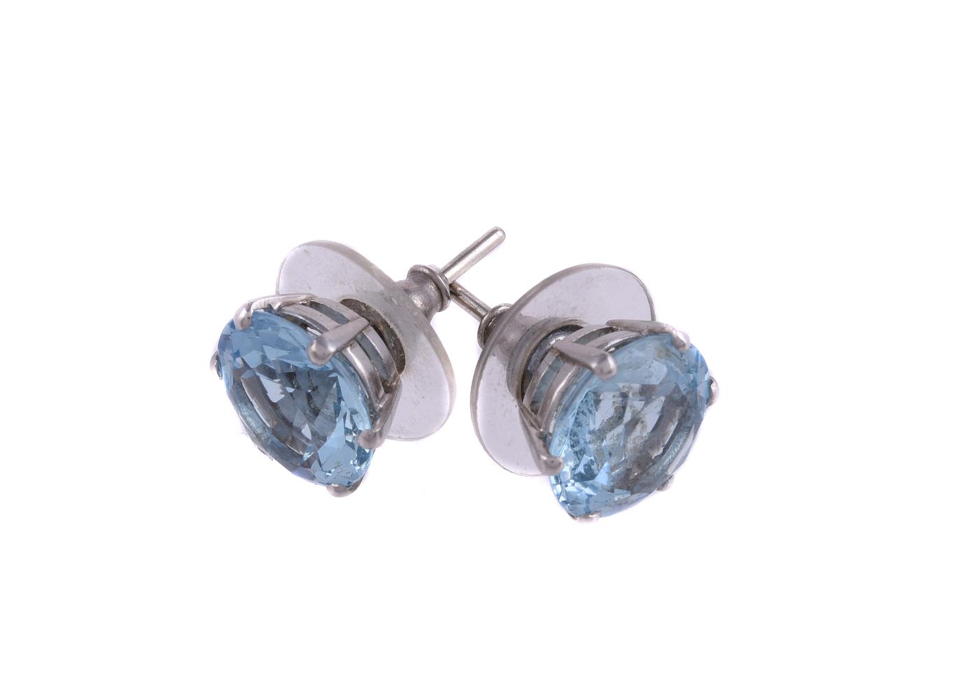 A PAIR OF AQUAMARINE EAR STUDS - Image 2 of 2